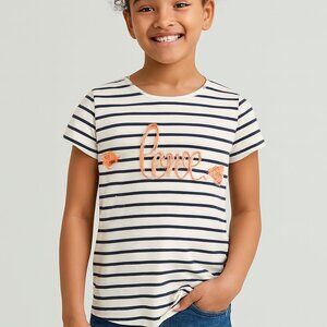 H&M Striped Tee Graphic Love Hi Lo Short Sleeves White Black 6-8 Year Old